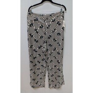 Maeve Anthropologie Beige/Black Striped Floral Wide Leg Pants